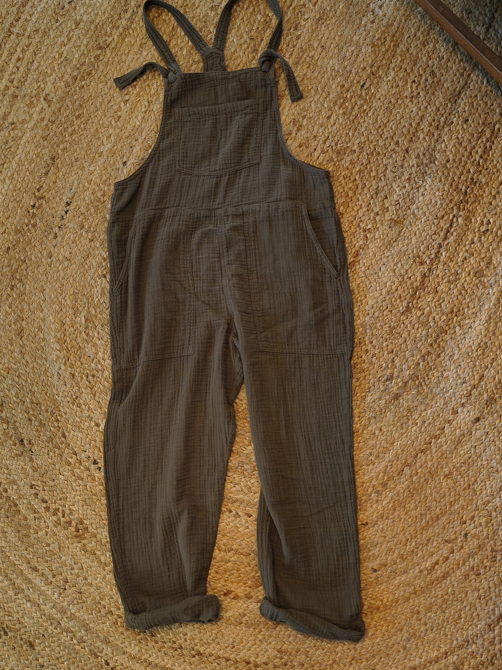 Aerie Gauze Knot Overalls - Olive Green - Medium